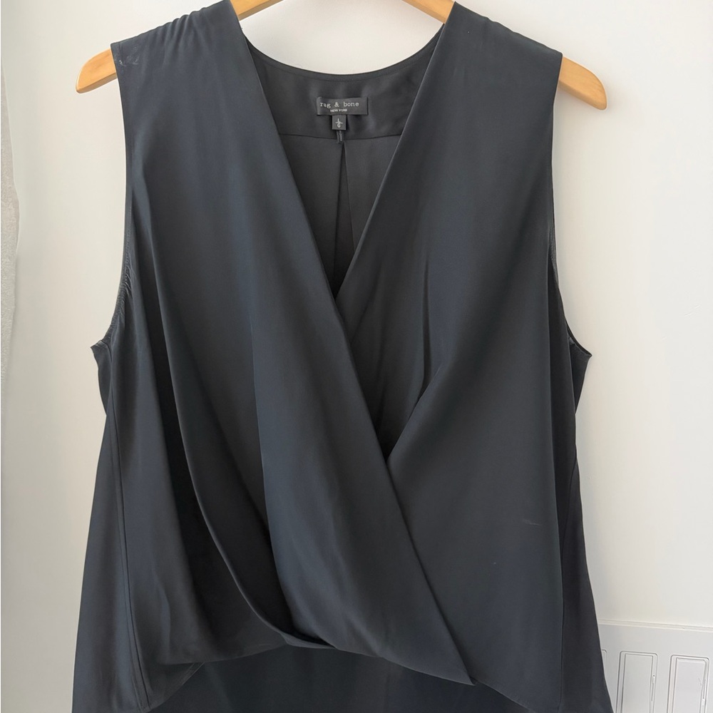 Rag & Bone Black Draped Sleeveless Silk Blouse